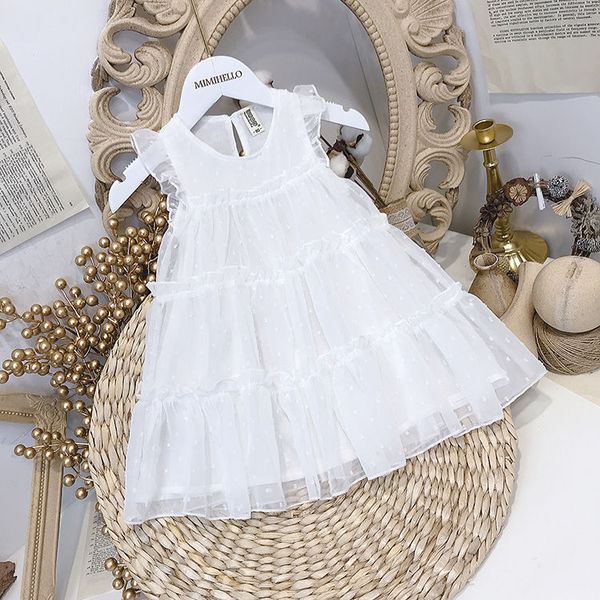 

2020 fashion new baby girls white dot lace princess dress kids summer birthday party vestidos children clothes, Red;yellow