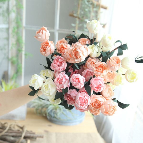 

6 heads artificial flower bouquet rose decor imitation fake flower for garden plant desk decor hand-holding home