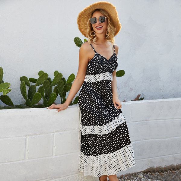 

2020 women bohemian small suspender swing high waist zaraing vadiming sheining zafuler sukienka boho women female dress, Black;gray