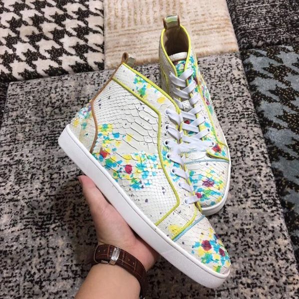 

с box eu35-47] мужской кружевной повседневной обувью рыбьей чешуей leather fashion high top узелок toe нерегулярных шипами кроссовками трен, Black