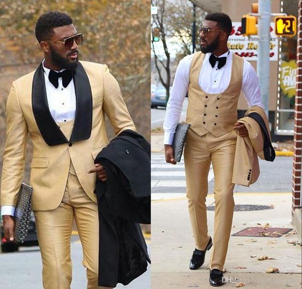 

2020 arrival groomsmen shawl black lapel groom tuxedos one button men suits wedding/prom man blazer ( jacket+pants+vest ), Black;gray