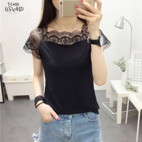 

low women price summer lace patchwork short sleeve casual t shirt women fashion slash neck tee tshirt, White