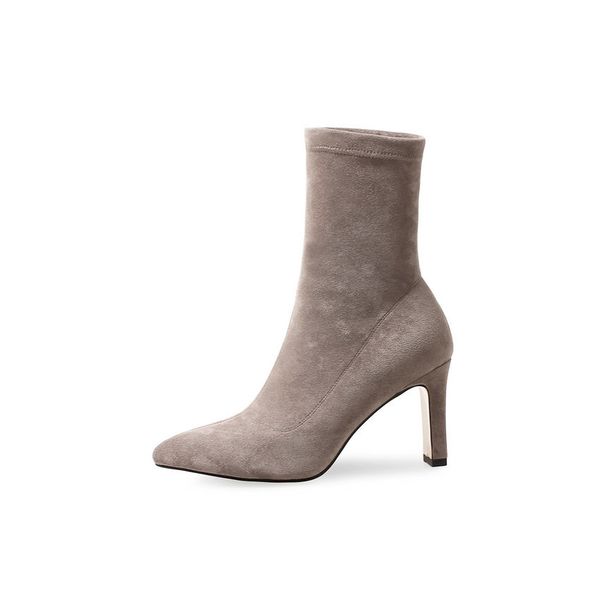 

qutaa 2020 ankle sock all match platform pointed toe square high heel slip on women boots big size 34-43 mx200508, Black