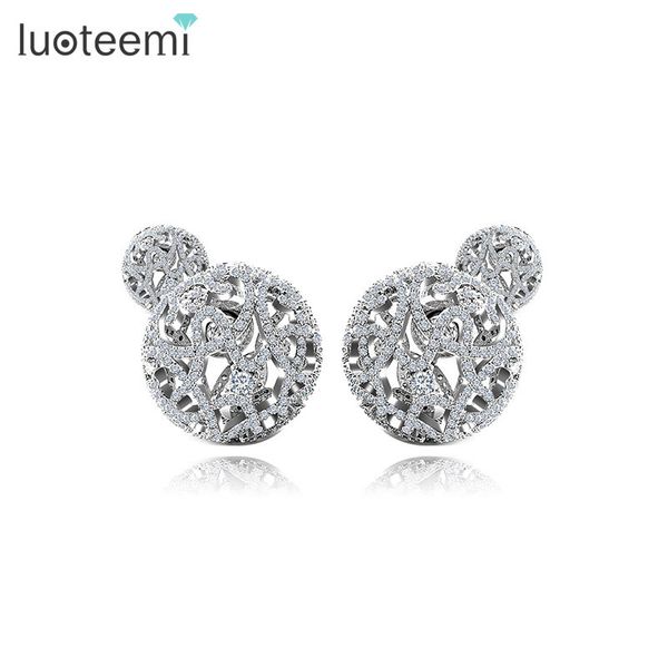 

luoteemi brand new design fashion jewelry double side stud earrings for women micro shiing cz ball elegant brincos t7190617, Golden;silver
