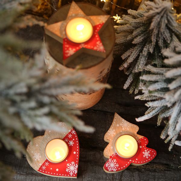 

1pc christmas candle candlestick decoration supplies wooden love candlestick pentagram candle decoration box atmosphere dress up
