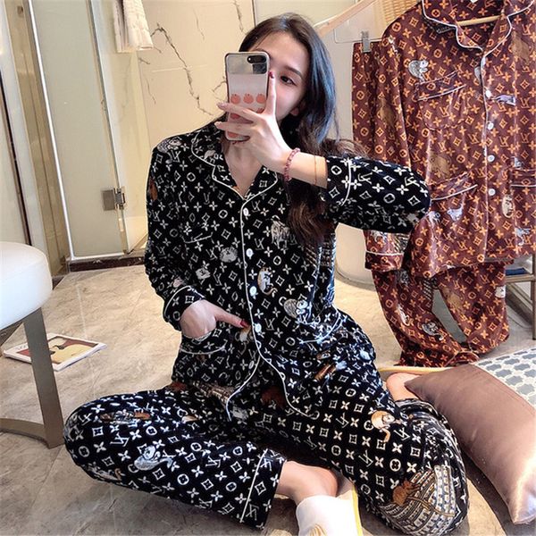 

classic printed design women pajamas ins fashion personality soft female sleepwear indoor casual style lady nightclothes, Blue;gray