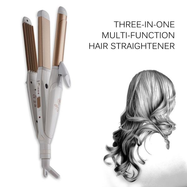 

3 in 1 multifunctional hair straightener hair curling iron multifunction corrugated flat iron corn plate heated roller, Black