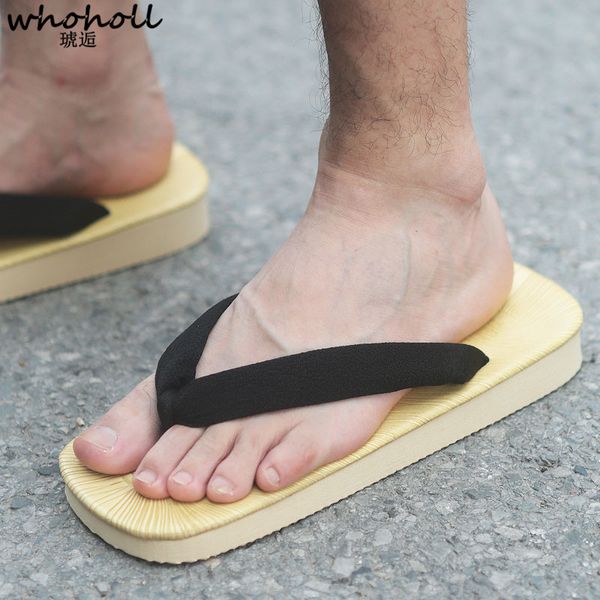 

whoholl geta male sandals japanese style sandals clogs cosplay flip-flops for male slides platform eva+pu fake geta no wood, Black