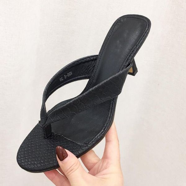 

2019 summer new flip-flops round head toe high heels thick with color matching fashion wear sandals and slippers women's shoes, Black