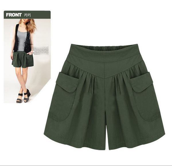 

pockets solid loose shorts pants women plus size 5xl bottoms lady vintage green summer casual street short trousers 4 colors, White;black