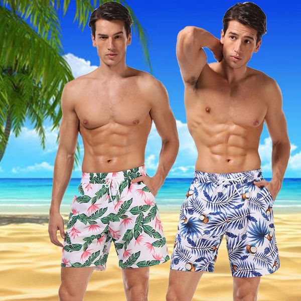 

fashion men's summer leaf printed beach wear quick dry elastic waist beach board shorts trunks plus size sunga masculina#g3, White;black