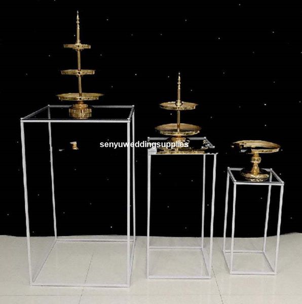 

10pcs)different size square geometric wedding white metal centerpiece flower stands pliths senyu1812
