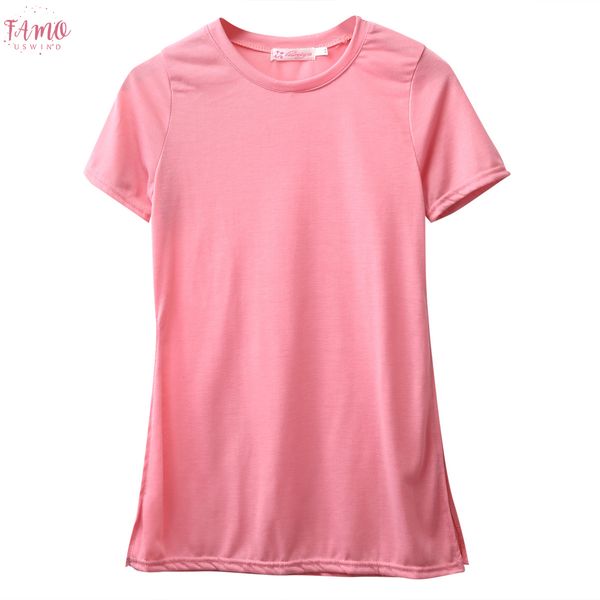 

new style fashion women summer loose short sleeve casual split on both sides t shirt four colors solid, White