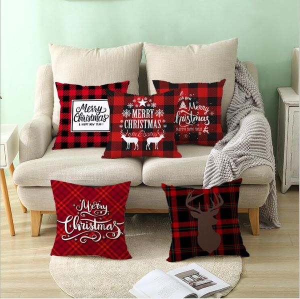 Christmas Pillow Covers Plaid Elk Throw Pillow Case Linen