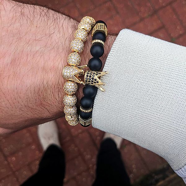 

bracelet zirconia gold king crown charm bracelet men stone bead valentine mens accessoires beads mens bracelets, Golden;silver