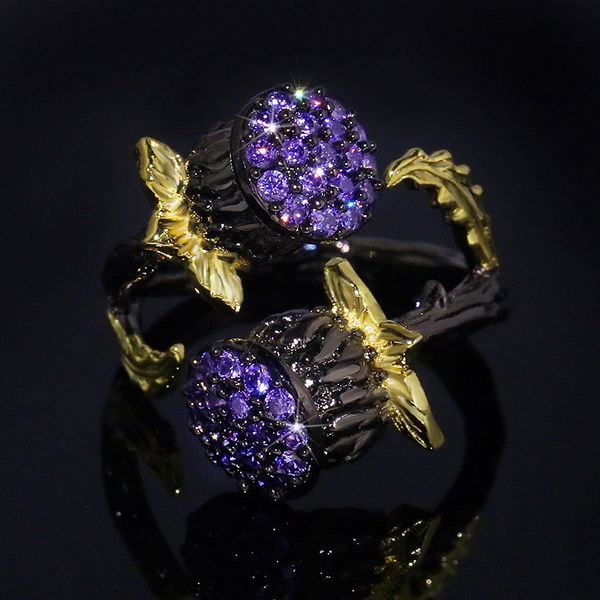 

chuhan classic natural oval plant flower ring girl jewelry female ring opening adjustable wedding band, Golden;silver