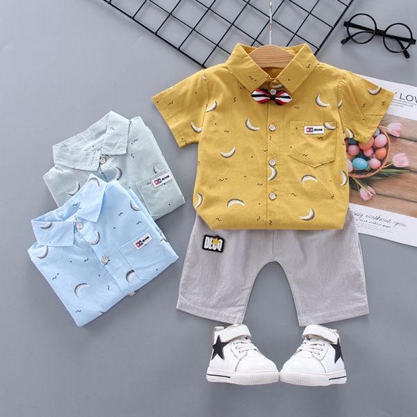 

new kids brand повседневный малышей костюмы baby boy лето одежда мальчик одежда набор спортивные рубашки + шорты костюмы bow tie печати одеж, White