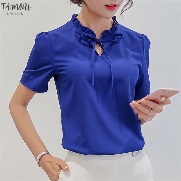 

new women casual chiffon blouse short sleeve korean fashion 2020 summer elegant women clothes streetwear women white shirt