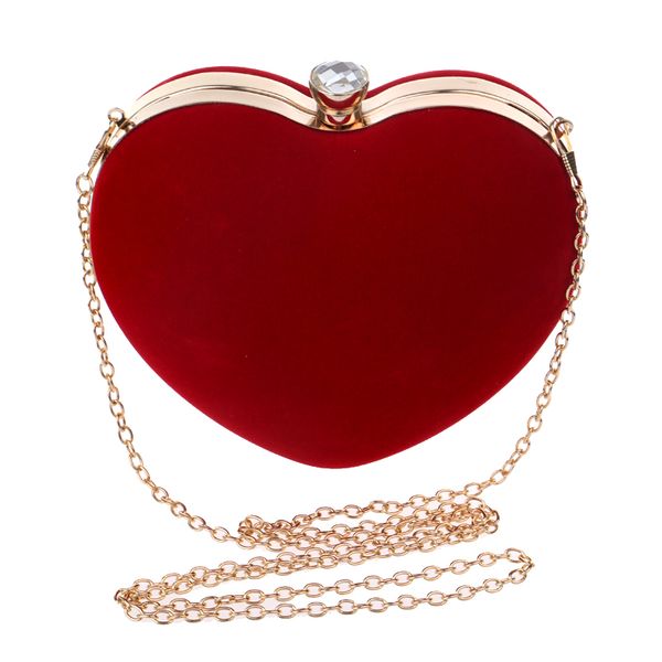 

heart shaped diamonds women evening bags chain shoulder purse day clutches evening bags for party wedding(red