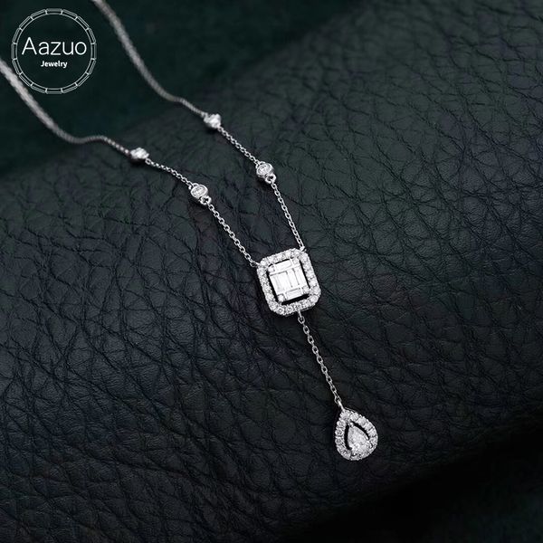 

aazuo 100% real 18k white gold real princess diamond fashion drop necklace gifted for women 18 inch link chain au750, Silver