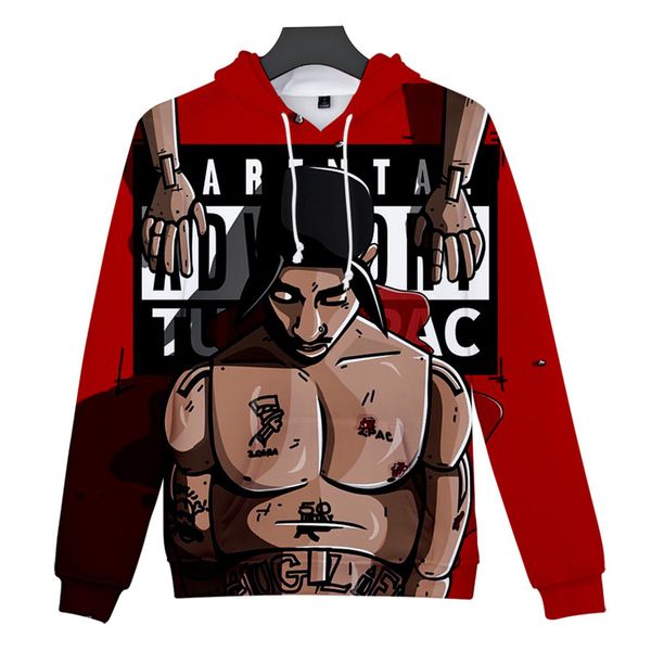 

explosion models amazon us rapper 2pac remembrance clothes 3d color printing hooded sweater size 2xs-4xl, Black