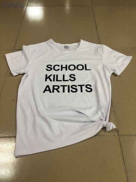 

school kills artists double funny letter t shirt school grunge 90s youth cool aesthetic kills quote art shirts tees, White