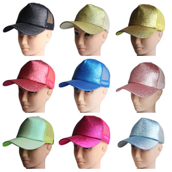 

14-color baseball hat ponytail fluorescent sequin sun cap mesh cap baseball outdoor travel hat party favor t2c5043