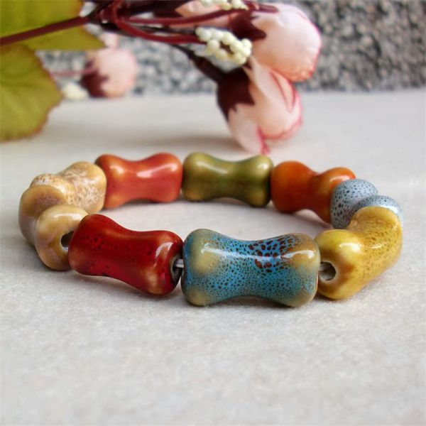 

usenset brand new love/beads ceramic bracelet colored glaze beads diy forest series hand jewelry gift 03y02, Golden;silver