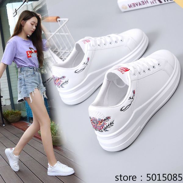 

2019 pu white sneakers embroidery breathable shoes women shoes-woman sneakers womens fashion outdoor damen schuhe, Black