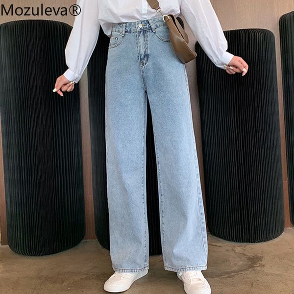 

mozuleva women jeans pants high waist vintage straight wide leg jeans 2019 female long trousers women denim, Blue