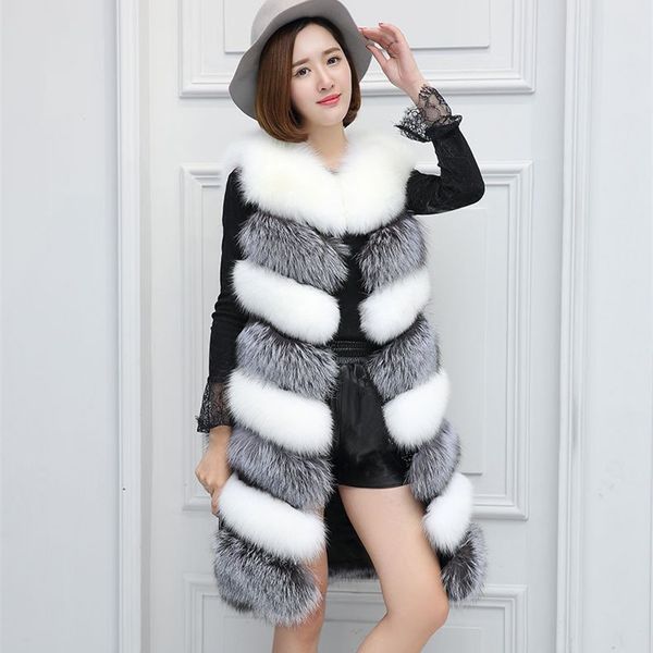 

winter fashion mixed colors womens' warm faux fur vest 3 colors x-long waistcoat outwear, Black