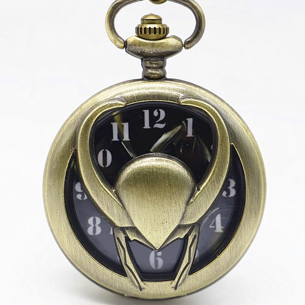 

hollow bronze vintage pendant pocket&fob watches loki quartz watch with necklace chain for men women td2074, Slivery;golden
