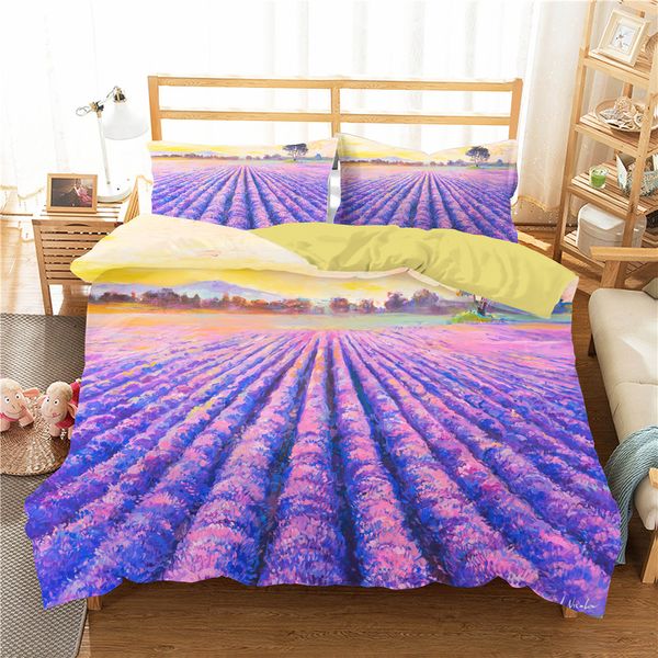 

bed comforters bedclothes 3d lavender estate oil painting home textile with pillowcases duvet cover bedding coverlet king size