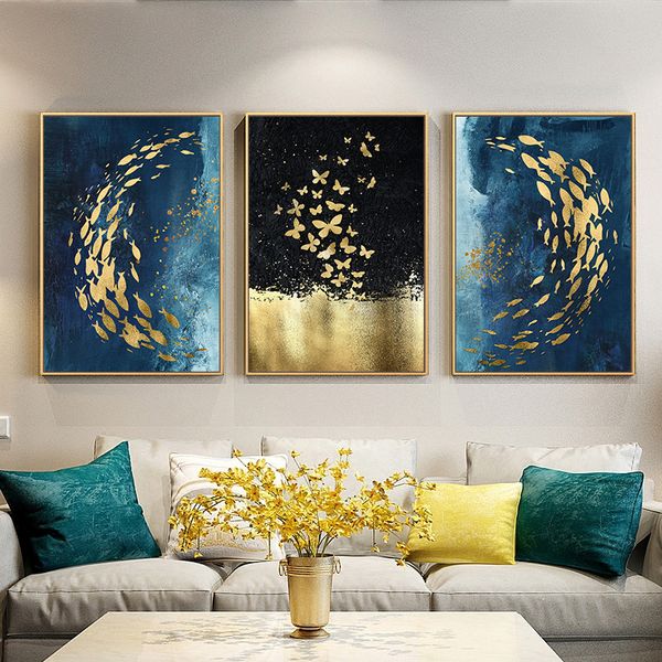 

nordic golden black fish butterfly wall art холст плакат печать холст картина декоративная картина для гостиной home decor
