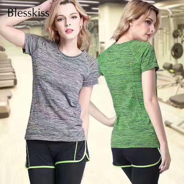 

blesskiss yoga shirt sport running quick dry tank elastic fitting tshirt fitness women gym clothing workout t shirt wear, White;red