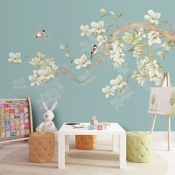 

пользовательский papier peint mural 3d ручная роспись в китайском стиле цветок птица стены фреска гостиной спальни фон фото обои