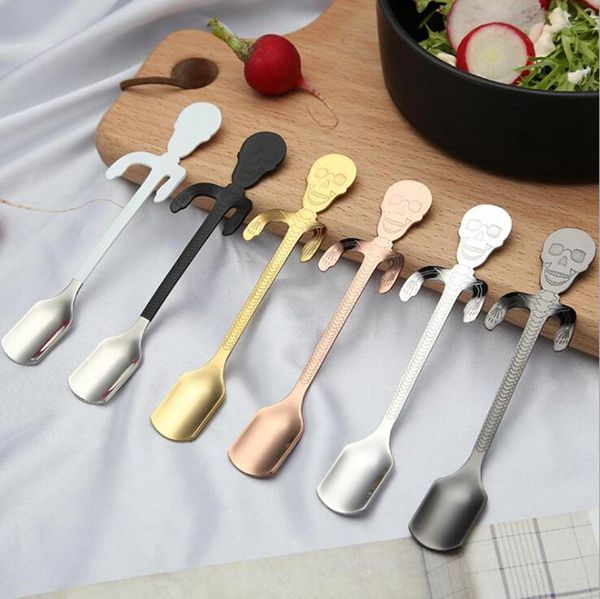 

стальной скелет кофейная ложка личность череп шаблон кофе молоко висит ложка кухня череп кофейные ложки бесплатно dhl xd20547