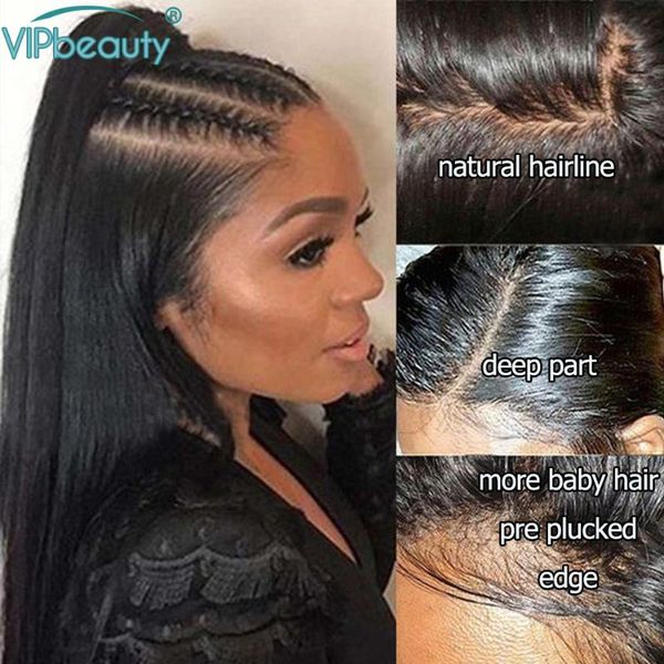 

brazilian 13x4 glueless lace front human hair wigs pre plucked for black women with baby hair 150 density remy straight, Black;brown