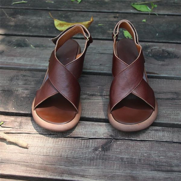 

греческое сандалии хаки / кофе кожа платформы x-ремень сандалии, Black