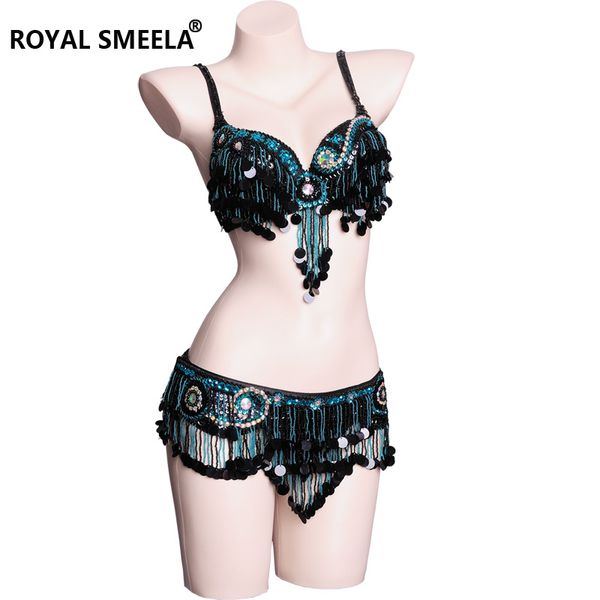 

2019 new women's belly dance set costume belly dancing clothes night dance bellydance carnival chain bra belt wy8610, Black;red