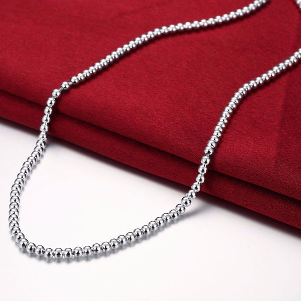

simple 925 stamped silver plated neutral ball necklace 4mm beads chain jewelry solid silver necklace 45cm 18'' ing