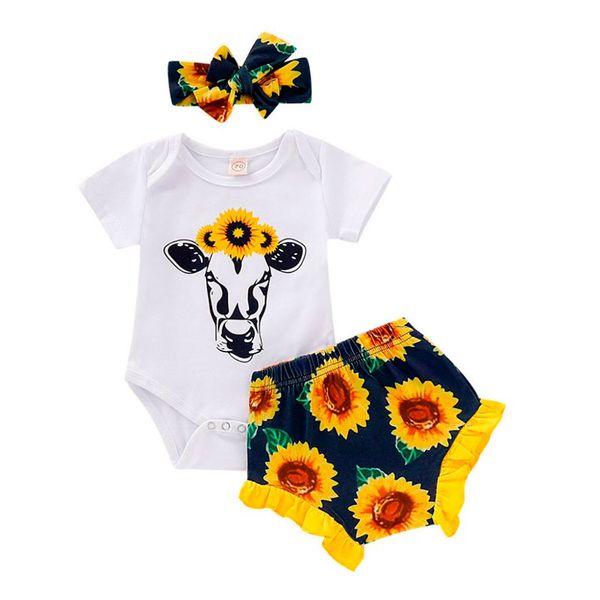 

Sunflower girl clothe children 039 clothing girl baby toddler girl kid clothe cartoon printed romper unflower hort outfit