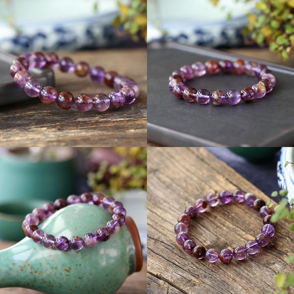 

beaded jewelry natural purplish titanium purple ghost single circle amethyst hand string paragenesis crystal ornaments woman bracelet mud, Black