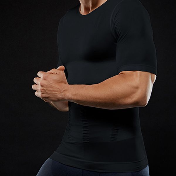 

men compression t-shirt body shaper slimming elastic muscle tank shapewear asd88, Gray;blue