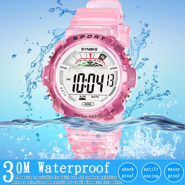 

new kids colorful watch led digital wrist watches for boy girl saat calendar 30m water resistant alarm children satch gift, Blue