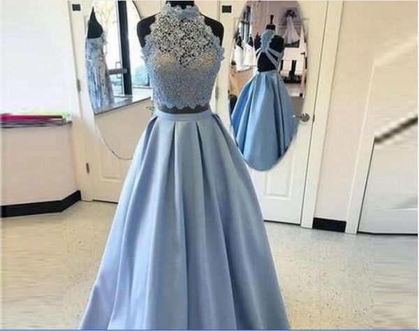 

light blue two pieces dresses party evening wear lace sheer a line satin skirt prom dress back formal homecoming dress, Red