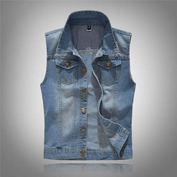 

new 2020 slim fit cowboy male jacket vest ripped denim vest men's jacket sleeveless casual waistcoat men's jean coat m-5xl, Black;white