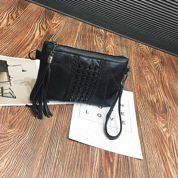 

women shoulder bags rivet tassel punk woman soft bag handbags(black
