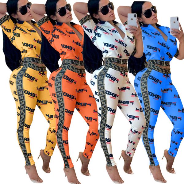 

2019 fa hion women track uit printed f letter hort leeve zipper pant legging 2 piece uit ummer outfit port wear jogger et a32603