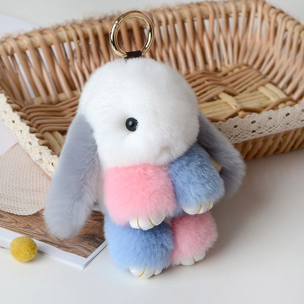 

cute bunny keychains 14cm fluffy pompom fur rabbit keychain llaveros mujer car bag pendants 11 colors